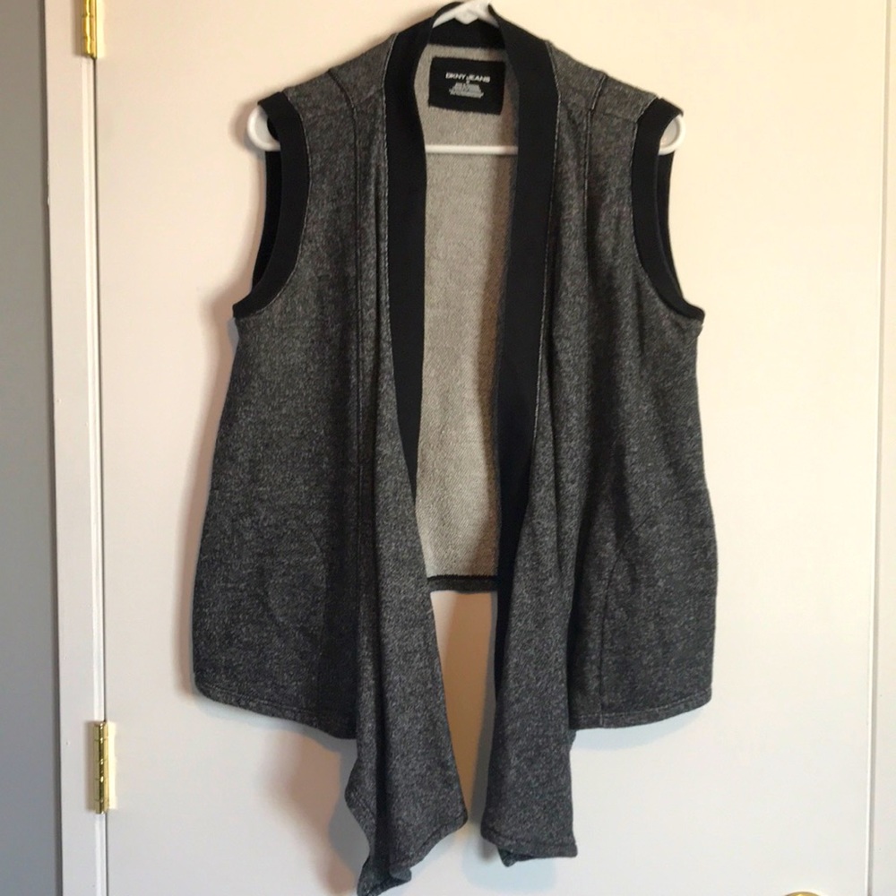 DKNY Jeans Draped Open Front Sweater Vest Gray Size M